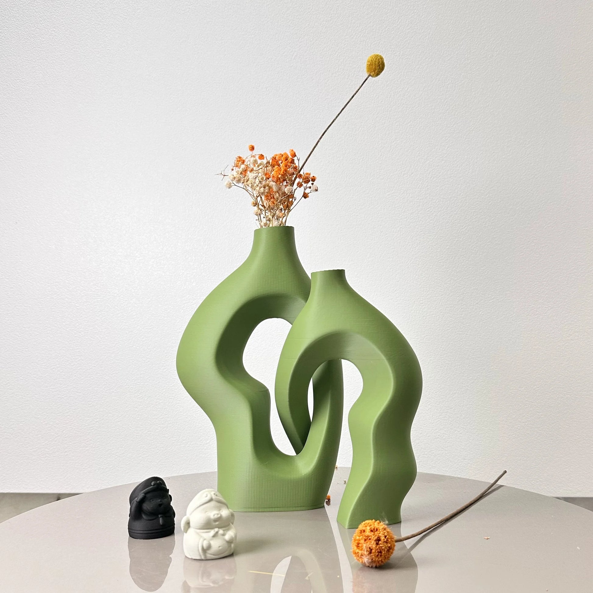 Twisty artistic vases set of 2 - matcha green color front view