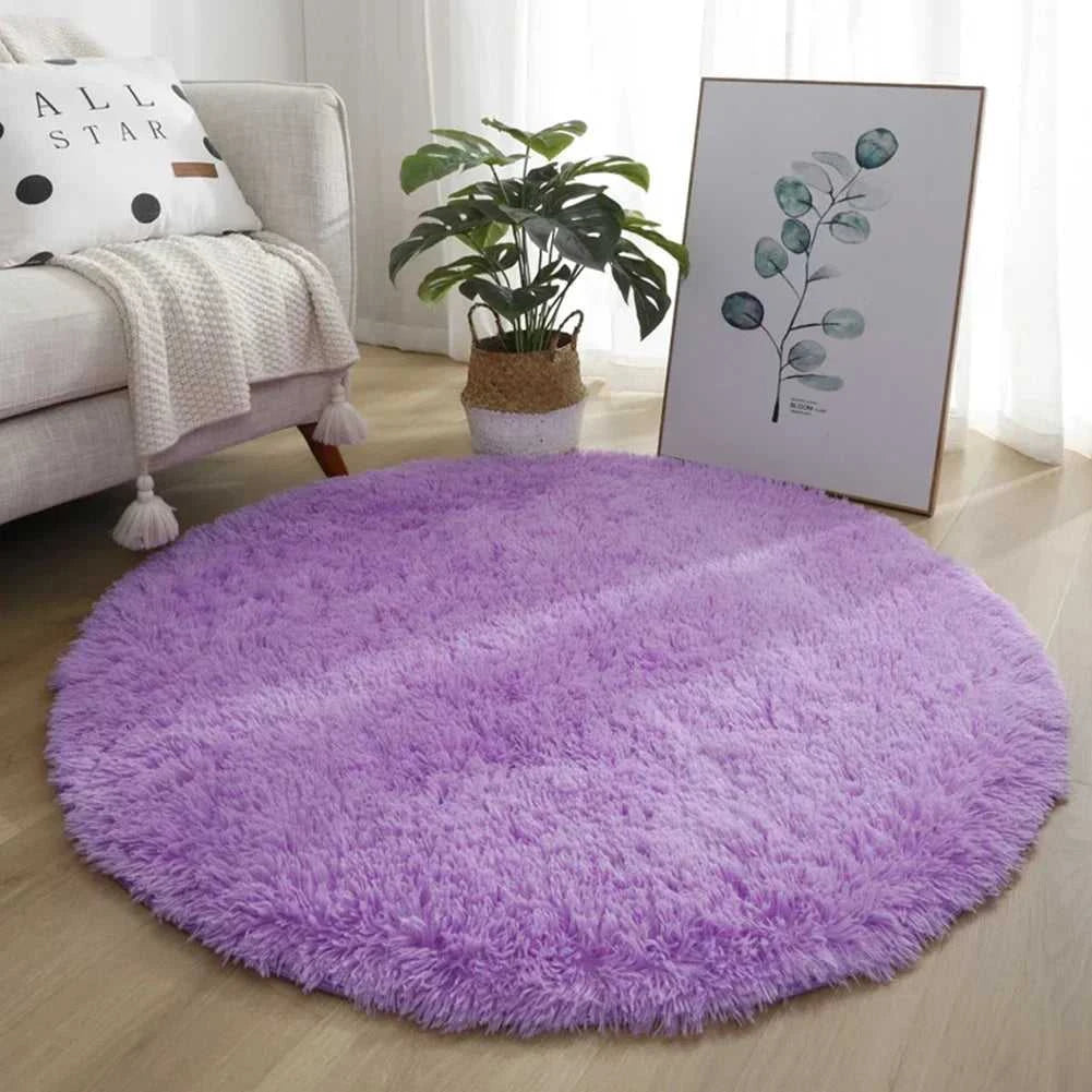 Kiddle Bubble Kiss Round Plush Rug 40cm - Soft Thick Pile Carpet 14:200002984#Purple 40cm;200007763:201336100 Rugs