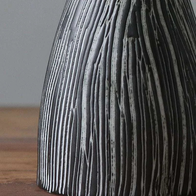 Ceramic vase new Chinese Zen vertical stripe handmade flower creative living room hotel decorative arts and crafts 14:29#large 22X8.8CM Vases