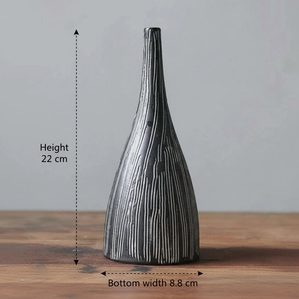 Ceramic vase new Chinese Zen vertical stripe handmade flower creative living room hotel decorative arts and crafts 14:29#large 22X8.8CM Vases