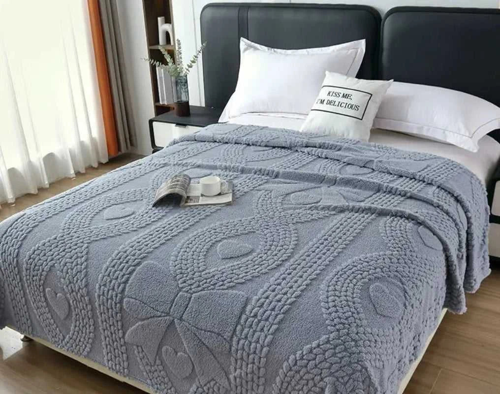 Lumina Premium Coral Fleece Blanket - Love Bow Embossed Home Throw 14:29#colour 01;5:201299018#70x100cm 1pcs Blankets & Throws