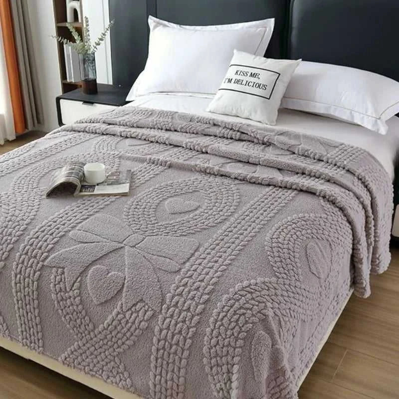 Lumina Premium Coral Fleece Blanket - Love Bow Embossed Home Throw 14:29#colour 01;5:201299018#70x100cm 1pcs Blankets & Throws