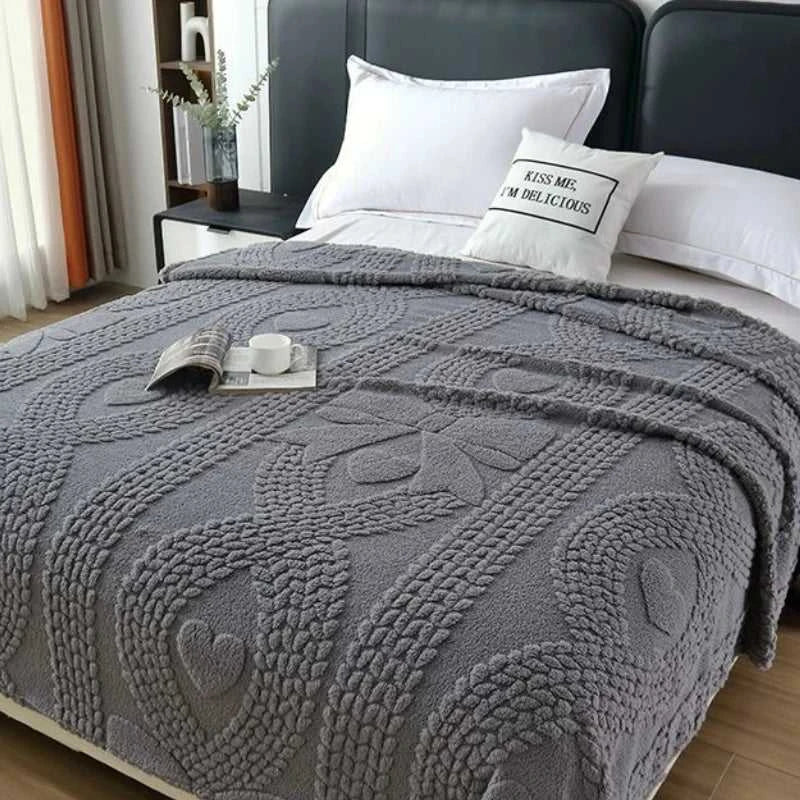 Lumina Premium Coral Fleece Blanket - Love Bow Embossed Home Throw 14:29#colour 01;5:201299018#70x100cm 1pcs Blankets & Throws