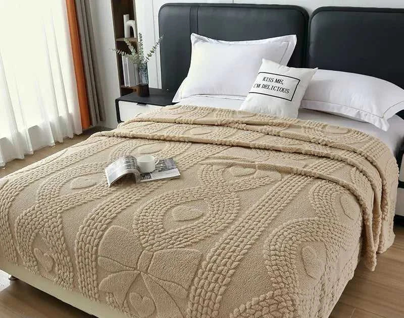 Lumina Premium Coral Fleece Blanket - Love Bow Embossed Home Throw 14:29#colour 01;5:201299018#70x100cm 1pcs Blankets & Throws