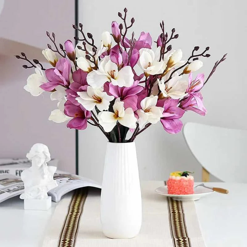 Magnolia Bouquet - 20 Heads Artificial Flowers for Wedding & Home Decor 14:365458#Red Artificial Flowers
