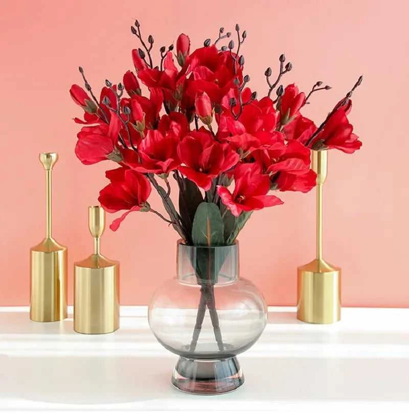 Magnolia Bouquet - 20 Heads Artificial Flowers for Wedding & Home Decor 14:365458#Red Artificial Flowers