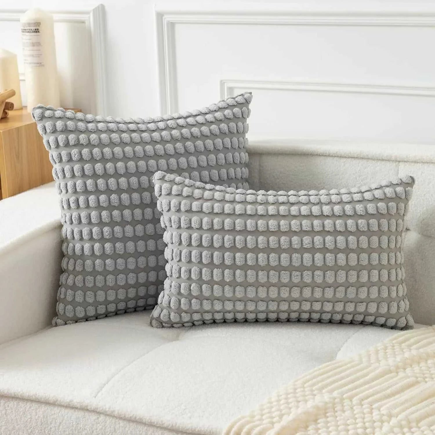 Malika Soft Plush Big Dot Cushion Cover - Solid Color Throw Pillow 14:200006151#grey;5:202949817#30x50cm Cushion Covers