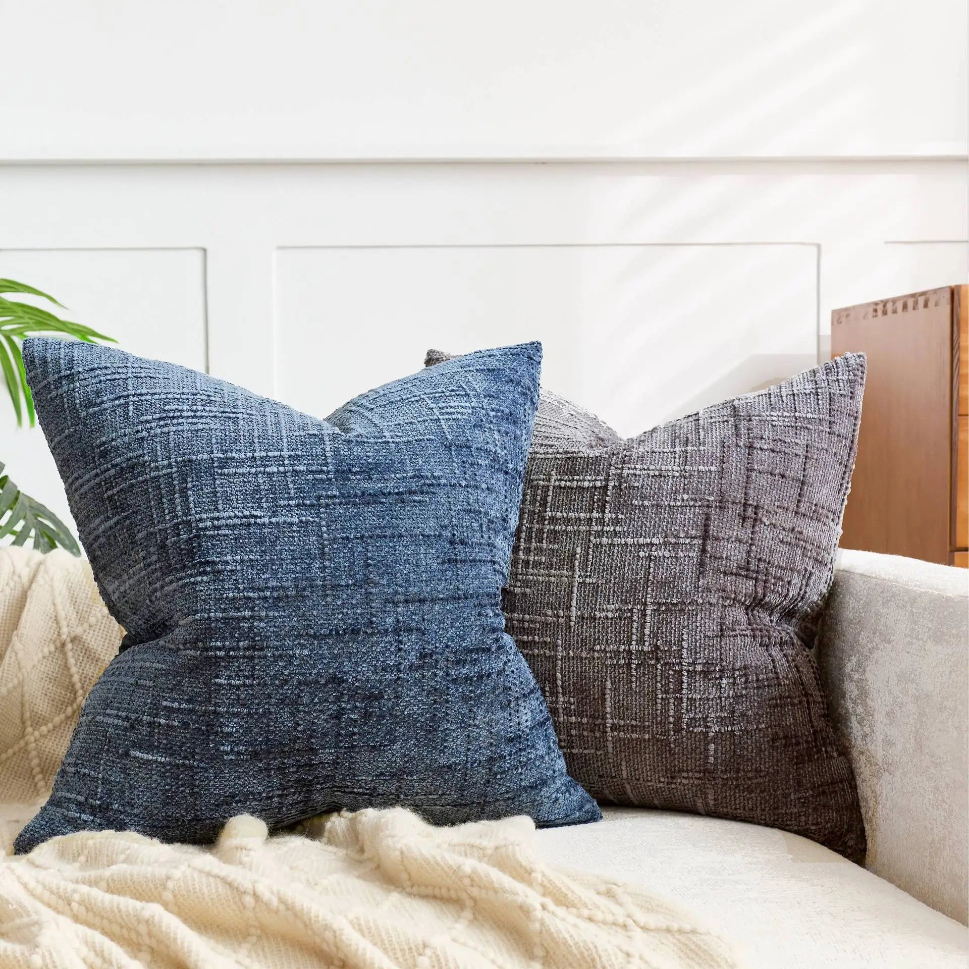 Malin Chenille Bamboo Texture Throw Pillow Cover - Solid Color Decorative Cushion 14:350853#brown red;5:202949817#30x50cm Cushion Covers