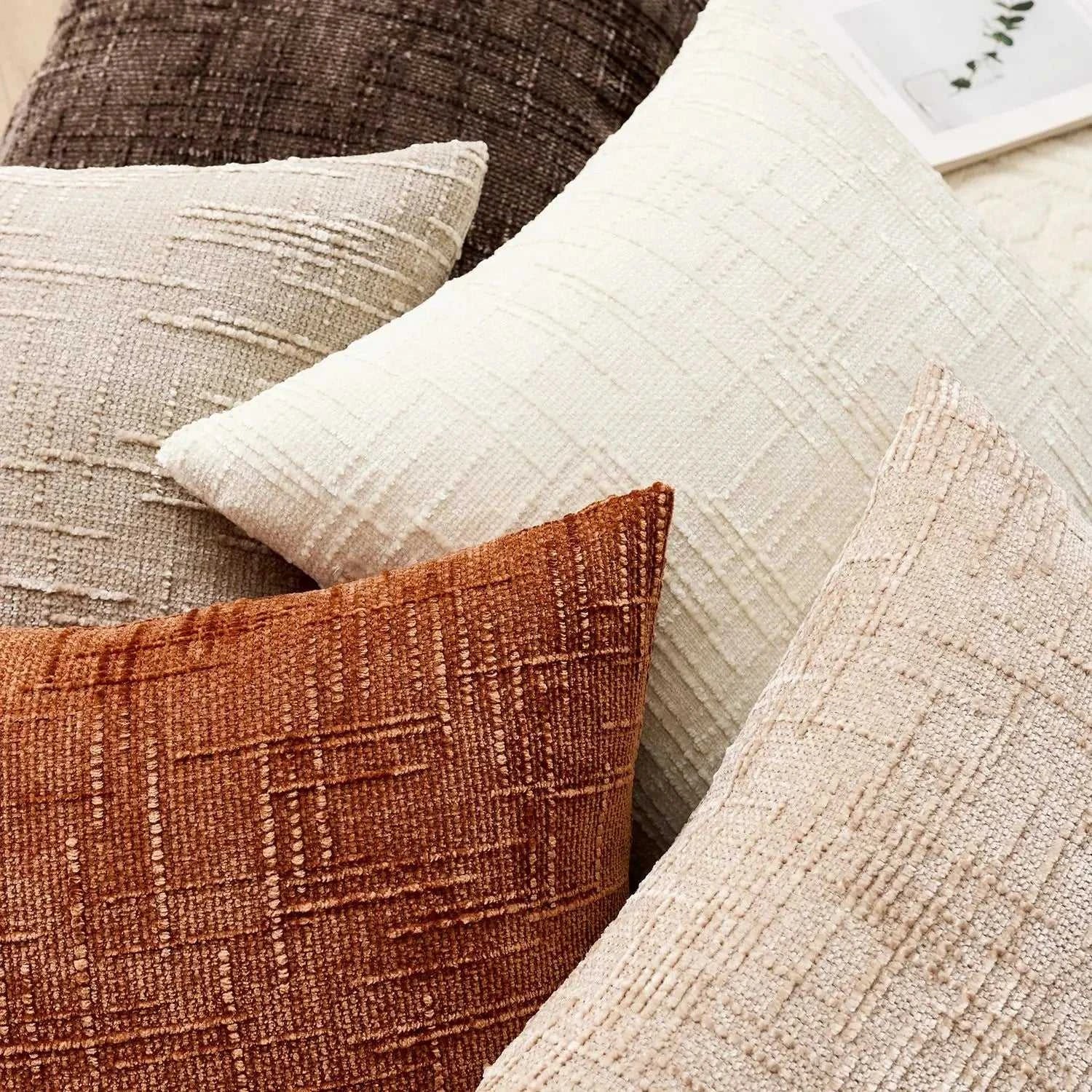 Malin Chenille Bamboo Texture Throw Pillow Cover - Solid Color Decorative Cushion 14:350853#brown red;5:202949817#30x50cm Cushion Covers