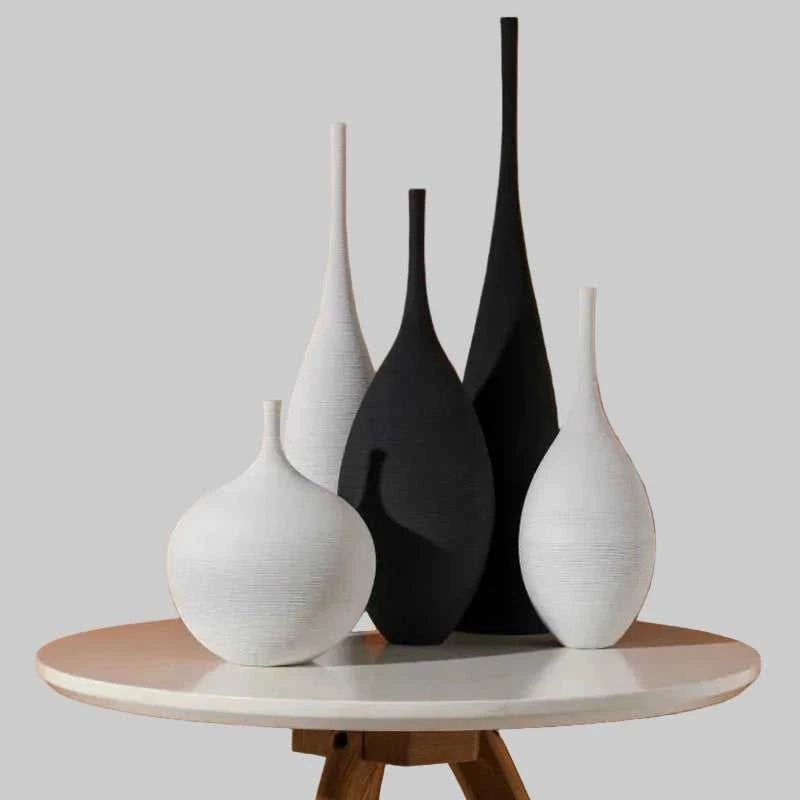 Mano Handmade Zen Ceramic Vase - Black & White Minimalist Art Decor 14:200006151#White A vase