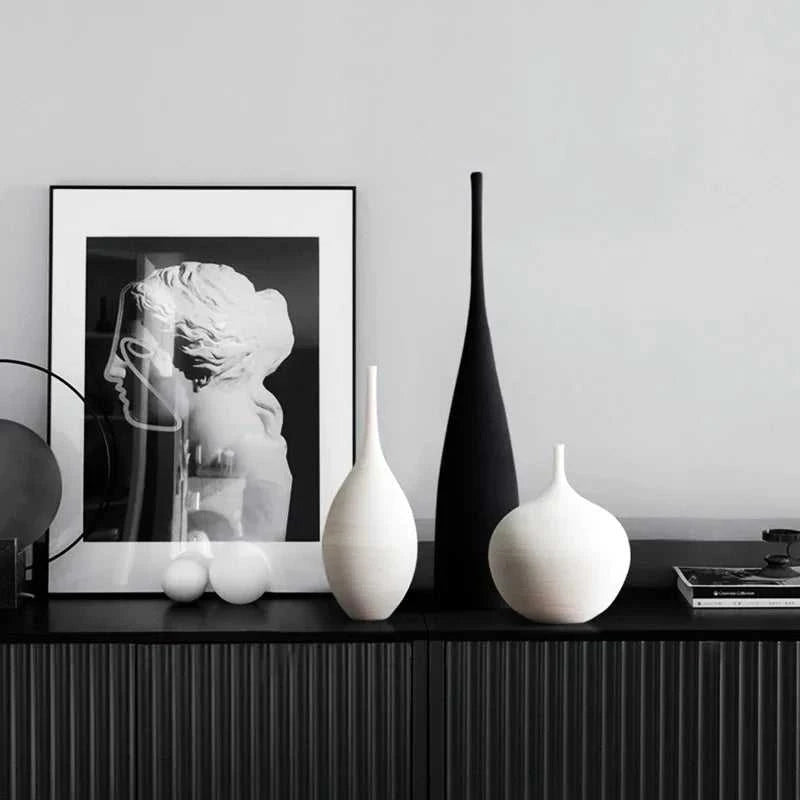 Mano Handmade Zen Ceramic Vase - Black & White Minimalist Art Decor 14:200006151#White A vase
