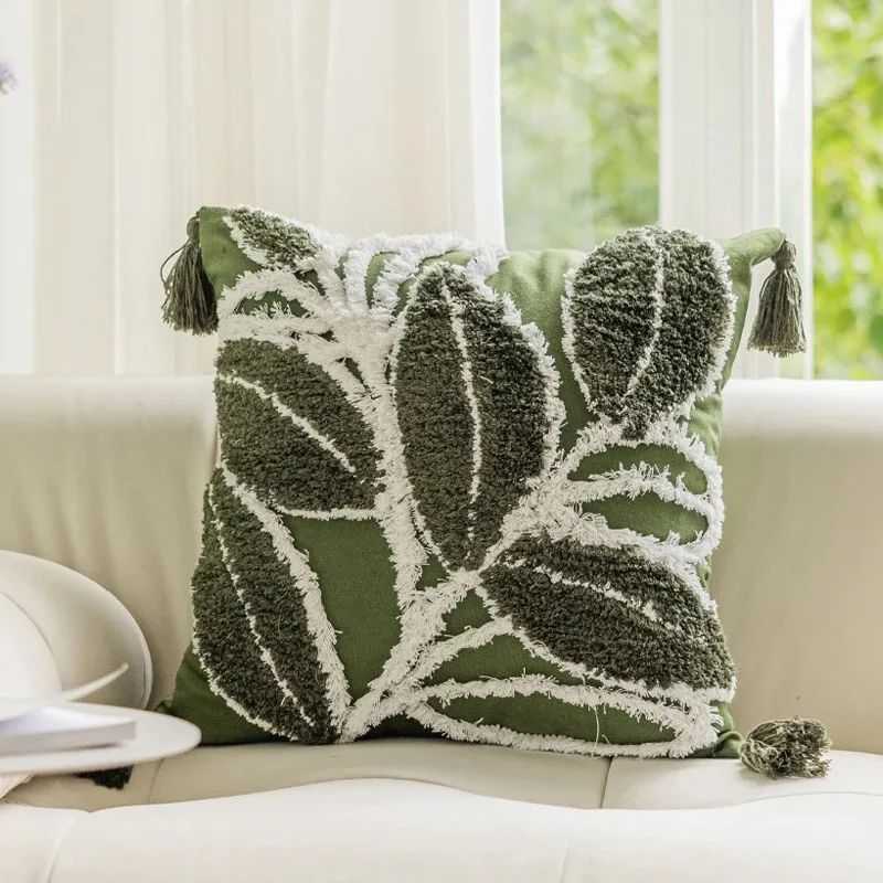 Masimo Tufted Cushion Cover with Tassel - Decorative Pillow Case 14:175#green;5:202198822 Cushion Covers