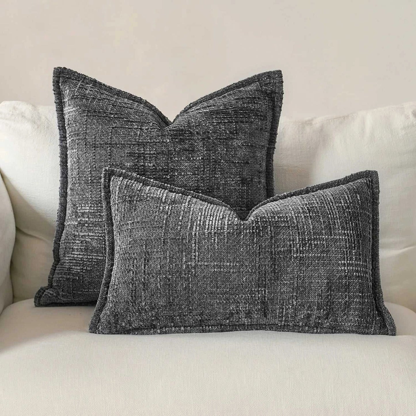 Masy Chenille Cushion Cover - Bamboo Yarn Textured Throw Pillow Case 14:10#Dark Grey;5:201298988#30x50cm Cushion Covers
