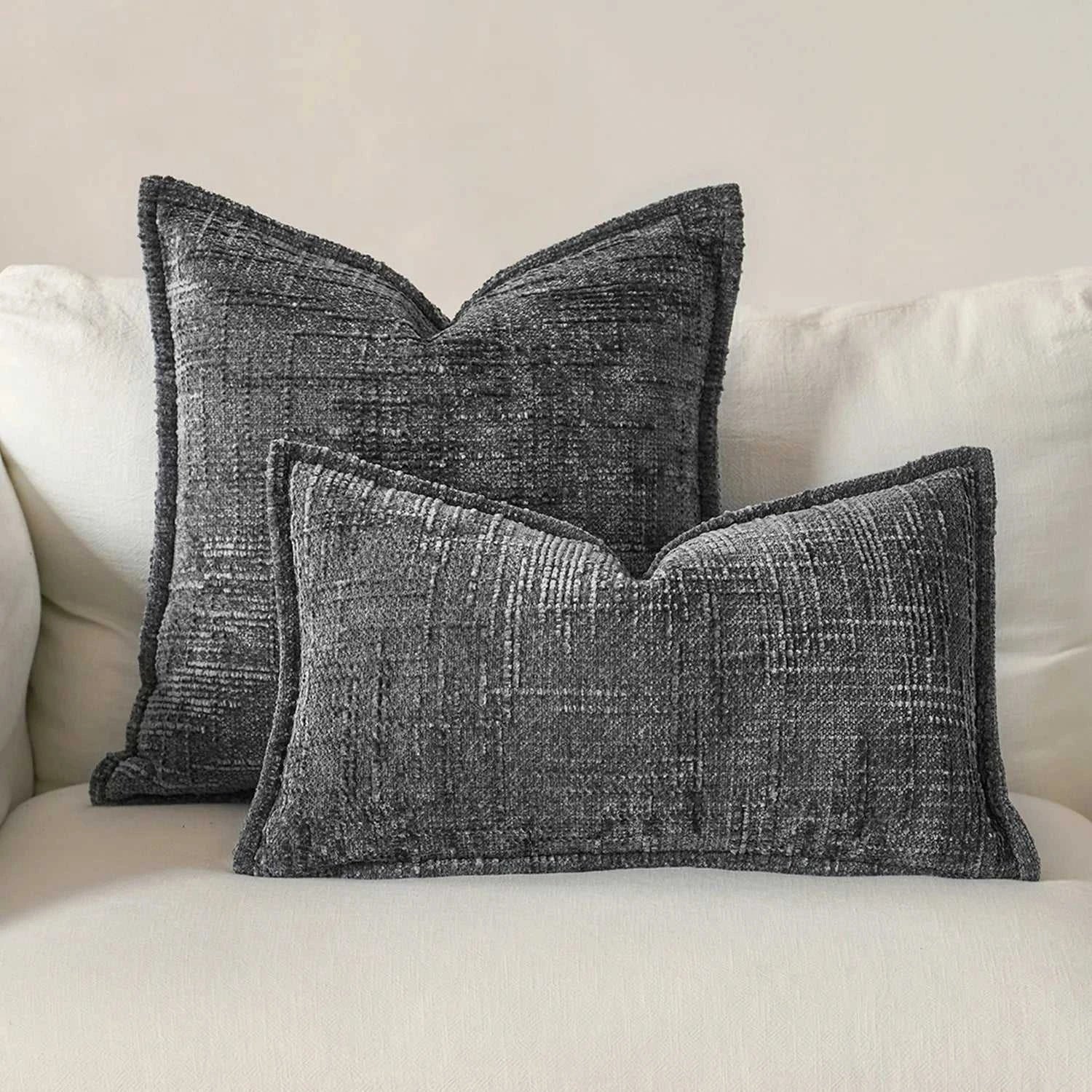 Masy Chenille Cushion Cover - Bamboo Yarn Textured Throw Pillow Case 14:10#Dark Grey;5:201298988#30x50cm Cushion Covers