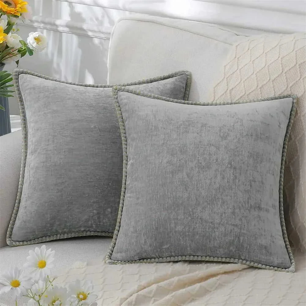 Maxima Chenille Velvet Cushion Covers - Luxury Throw Pillows 14:1052#Gray-one;5:201298983#12x20inch(30x50cm) Cushion Covers