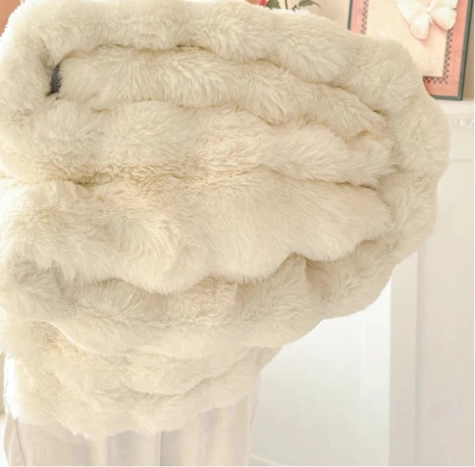 Mura Double-Layer Faux Rabbit Fur Blanket - Ultra-Soft Plush Throw for Bed & Sofa 14:193#Hui;5:596#70X100cm Blankets & Throws