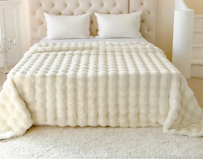 Mura Double-Layer Faux Rabbit Fur Blanket - Ultra-Soft Plush Throw for Bed & Sofa 14:193#Hui;5:596#70X100cm Blankets & Throws