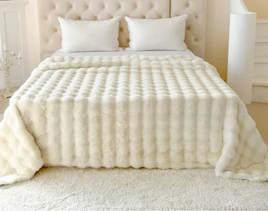 Mura Double-Layer Faux Rabbit Fur Blanket - Ultra-Soft Plush Throw for Bed & Sofa 14:193#Hui;5:596#70X100cm Blankets & Throws