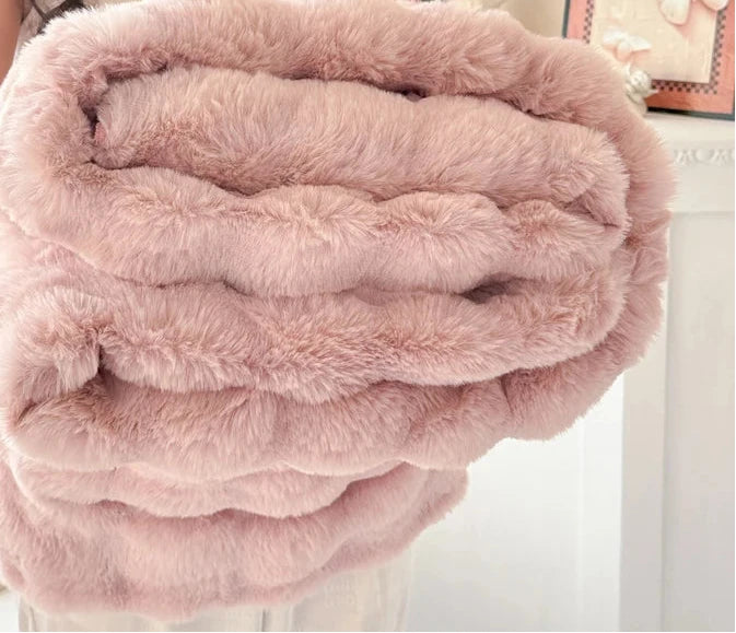 Mura Double-Layer Faux Rabbit Fur Blanket - Ultra-Soft Plush Throw for Bed & Sofa 14:193#Hui;5:596#70X100cm Blankets & Throws