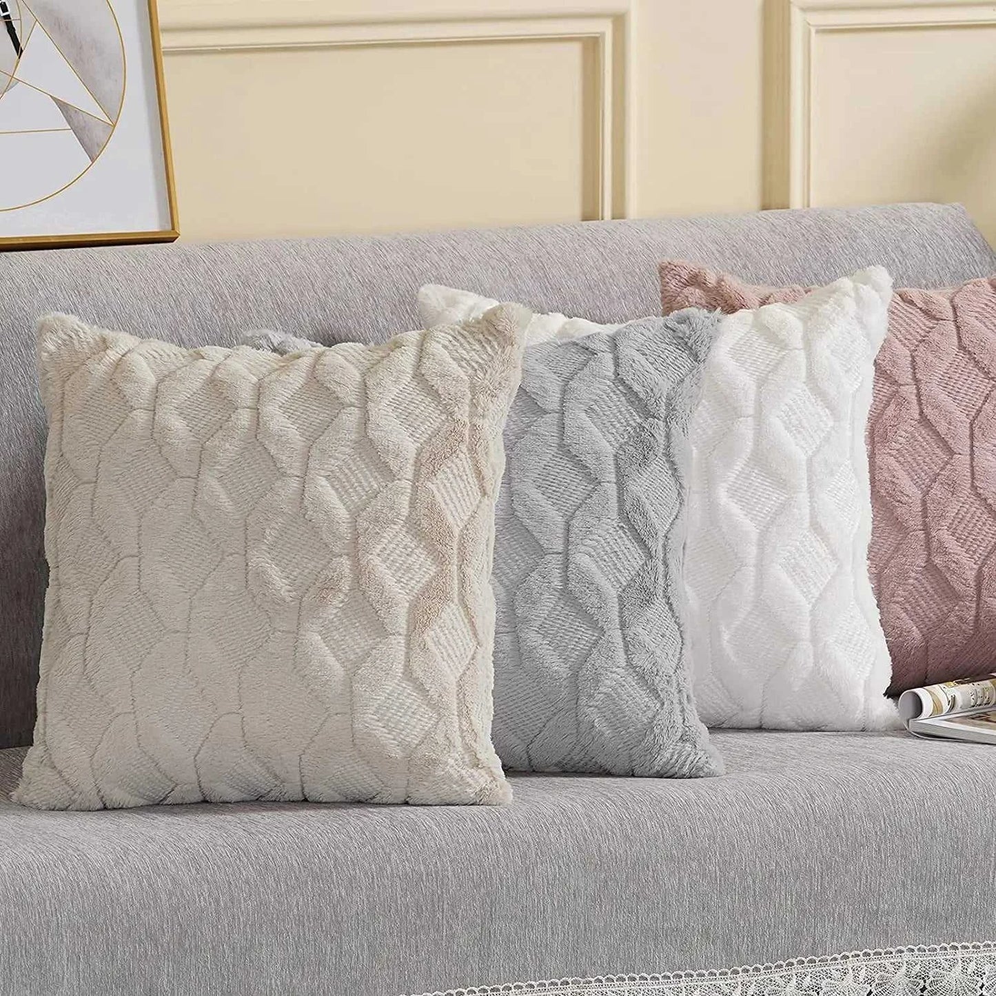 Myra Plush Pillow Cover - Soft Fluffy Cushion Cover Weaving Tatting 14:29#Light Grey;5:201298986#30x50cm Cushion Covers