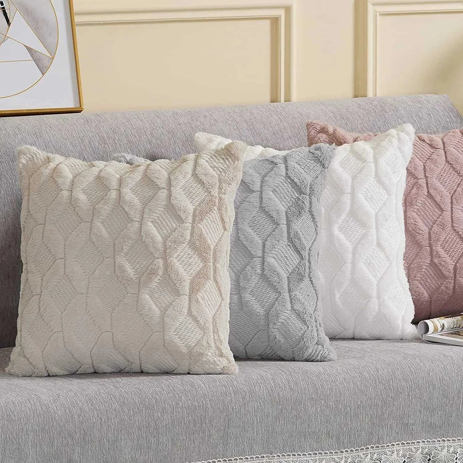 Myra Plush Pillow Cover - Soft Fluffy Cushion Cover Weaving Tatting 14:29#Light Grey;5:201298986#30x50cm Cushion Covers