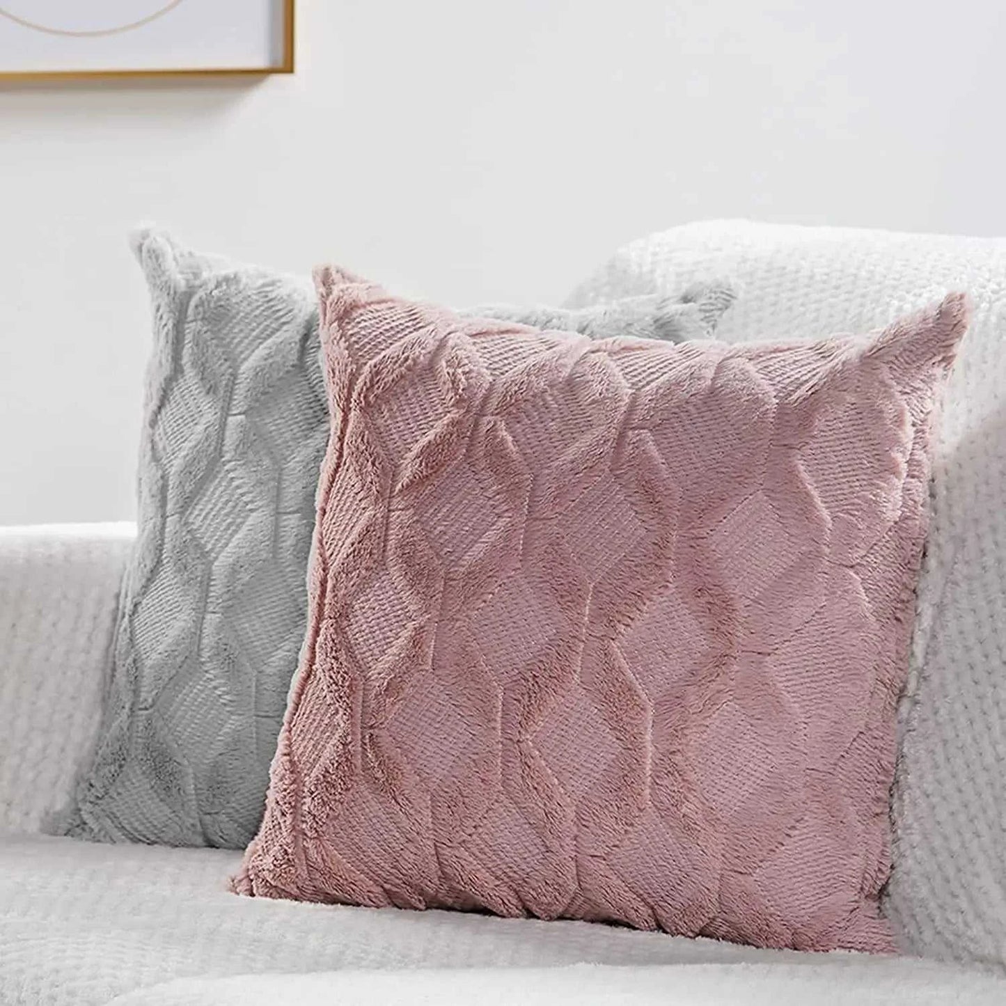 Myra Plush Pillow Cover - Soft Fluffy Cushion Cover Weaving Tatting 14:29#Light Grey;5:201298986#30x50cm Cushion Covers