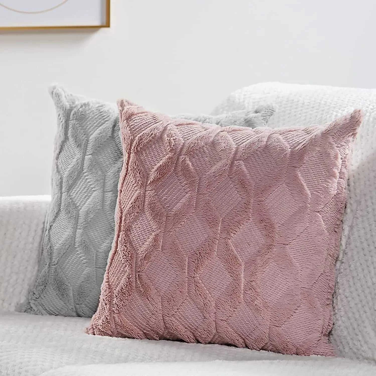 Myra Plush Pillow Cover - Soft Fluffy Cushion Cover Weaving Tatting 14:29#Light Grey;5:201298986#30x50cm Cushion Covers