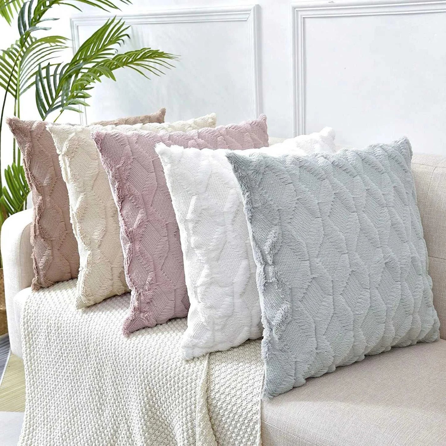 Myra Plush Pillow Cover - Soft Fluffy Cushion Cover Weaving Tatting 14:29#Light Grey;5:201298986#30x50cm Cushion Covers