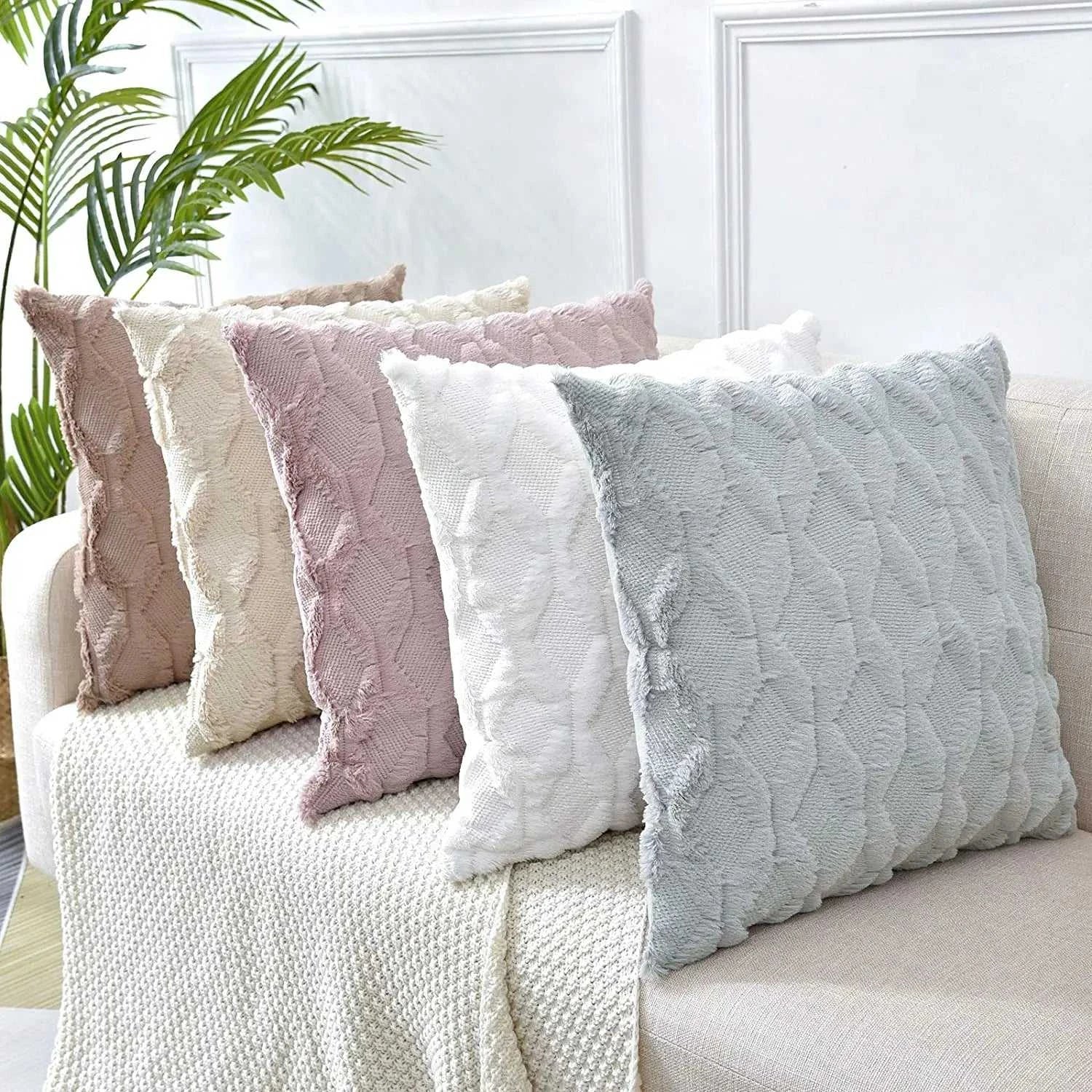 Myra Plush Pillow Cover - Soft Fluffy Cushion Cover Weaving Tatting 14:29#Light Grey;5:201298986#30x50cm Cushion Covers