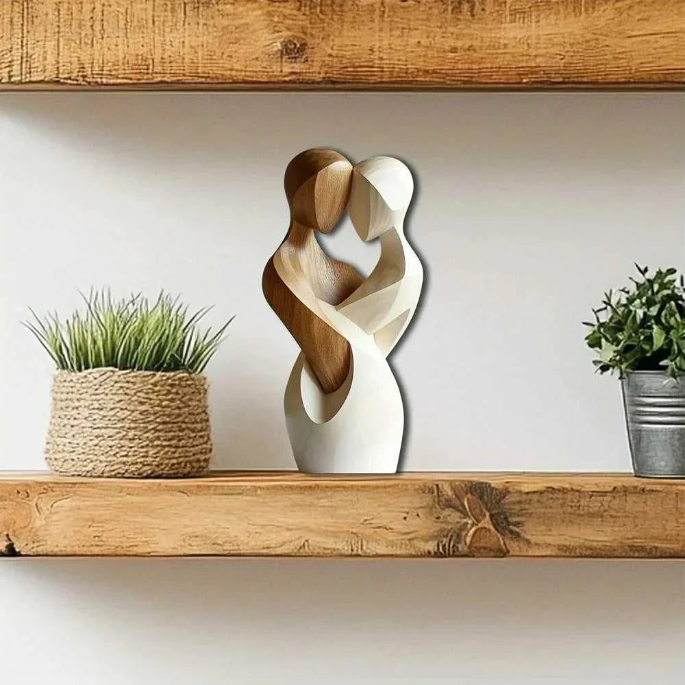 Nana Wooden Couple Sculpture - 2D Minimalist Statue Modern Decor 14:200006151#1PC Decorative Sculpture