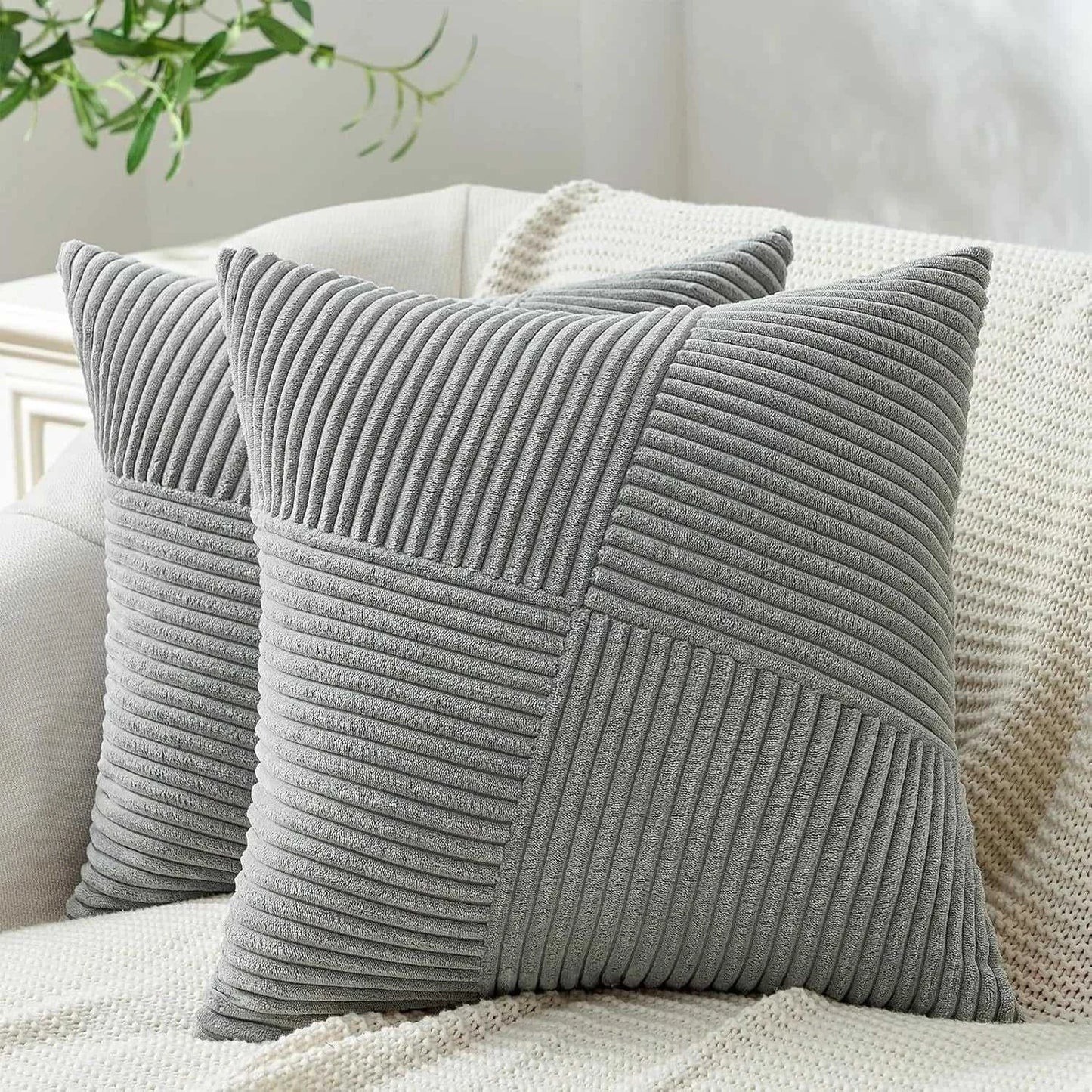 Noura Corduroy Splicing Throw Pillow Cover - Windmill Design Cushion 14:771#milk white;5:201298986 Cushion Covers