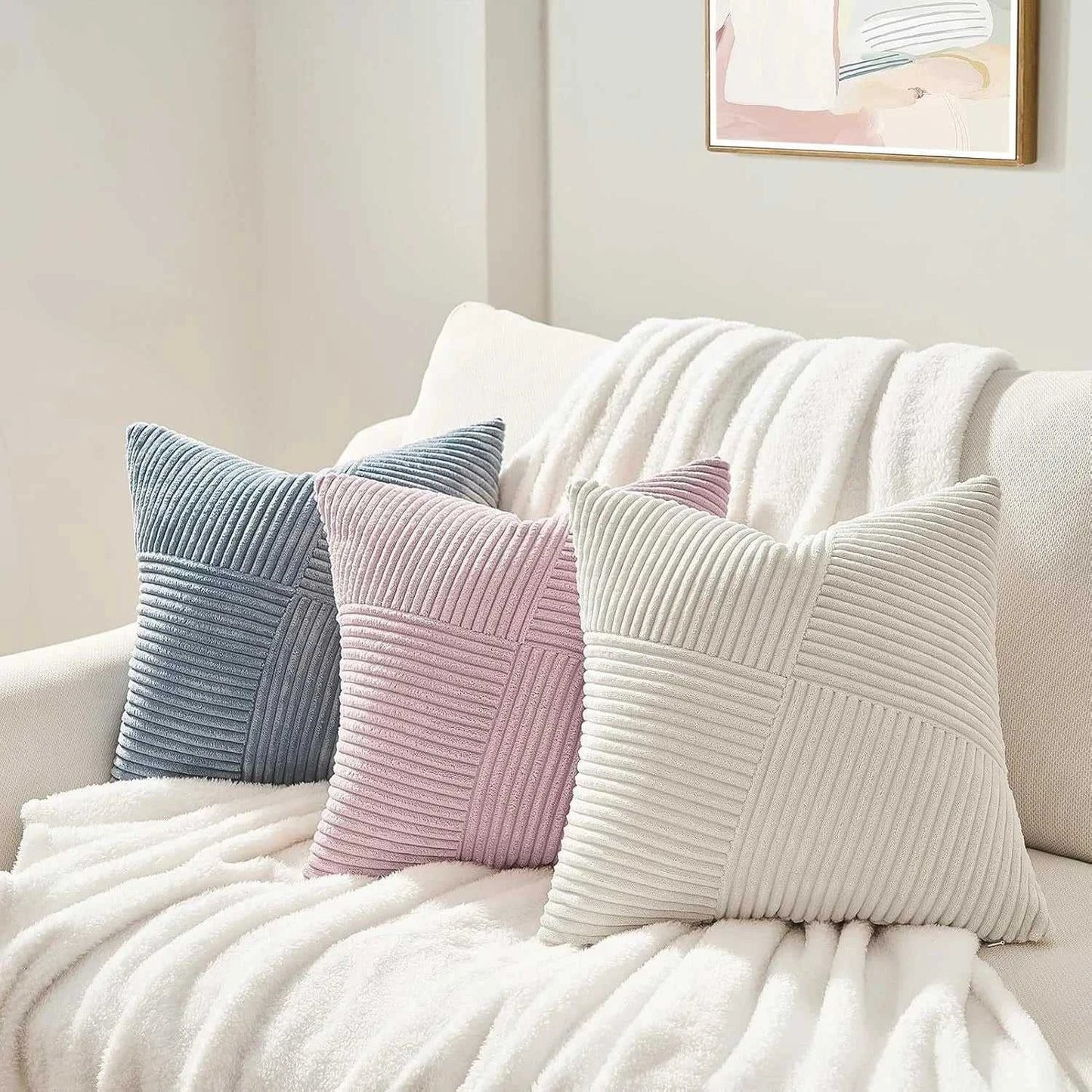 Noura Corduroy Splicing Throw Pillow Cover - Windmill Design Cushion 14:771#milk white;5:201298986 Cushion Covers