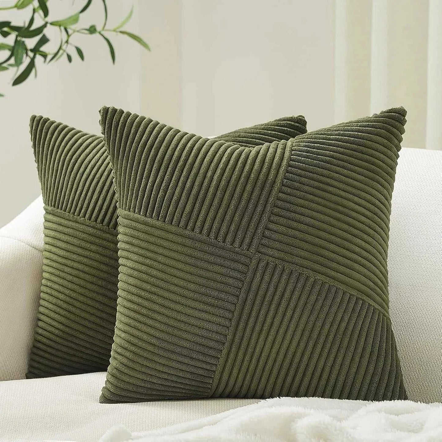 Noura Corduroy Splicing Throw Pillow Cover - Windmill Design Cushion 14:771#milk white;5:201298986 Cushion Covers