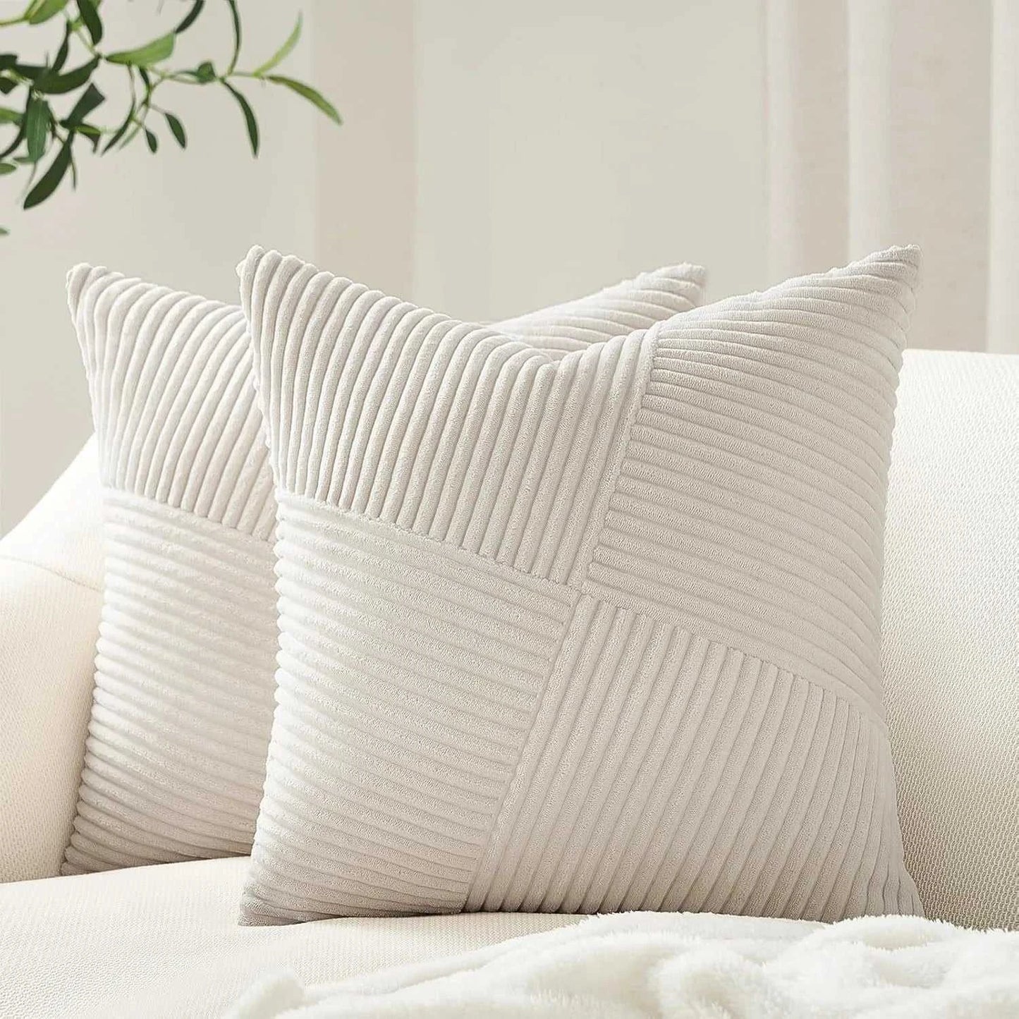 Noura Corduroy Splicing Throw Pillow Cover - Windmill Design Cushion 14:771#milk white;5:201298986 Cushion Covers