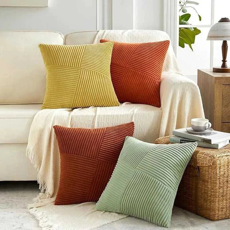 Noura Corduroy Splicing Throw Pillow Cover - Windmill Design Cushion 14:771#milk white;5:201298986 Cushion Covers