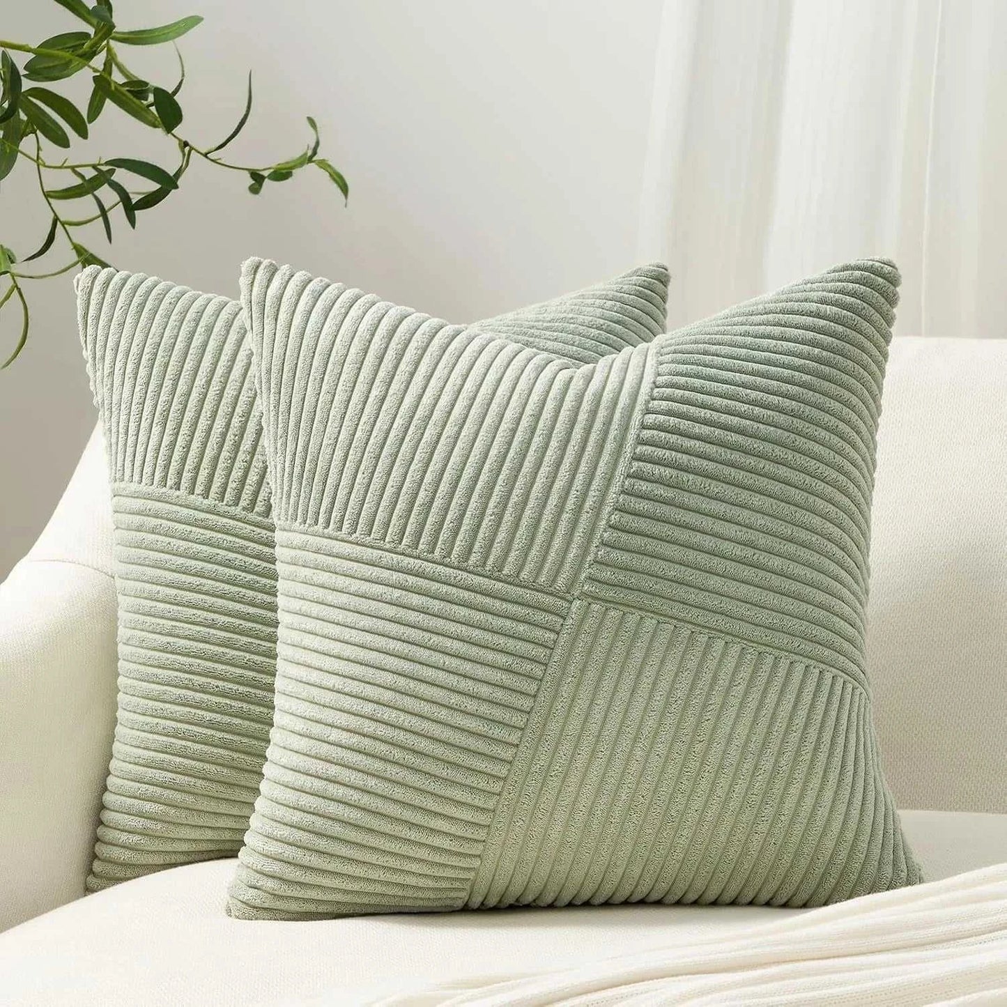 Noura Corduroy Splicing Throw Pillow Cover - Windmill Design Cushion 14:771#milk white;5:201298986 Cushion Covers