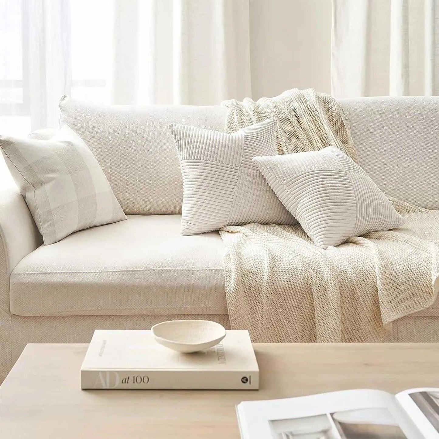 Noura Corduroy Splicing Throw Pillow Cover - Windmill Design Cushion 14:771#milk white;5:201298986 Cushion Covers