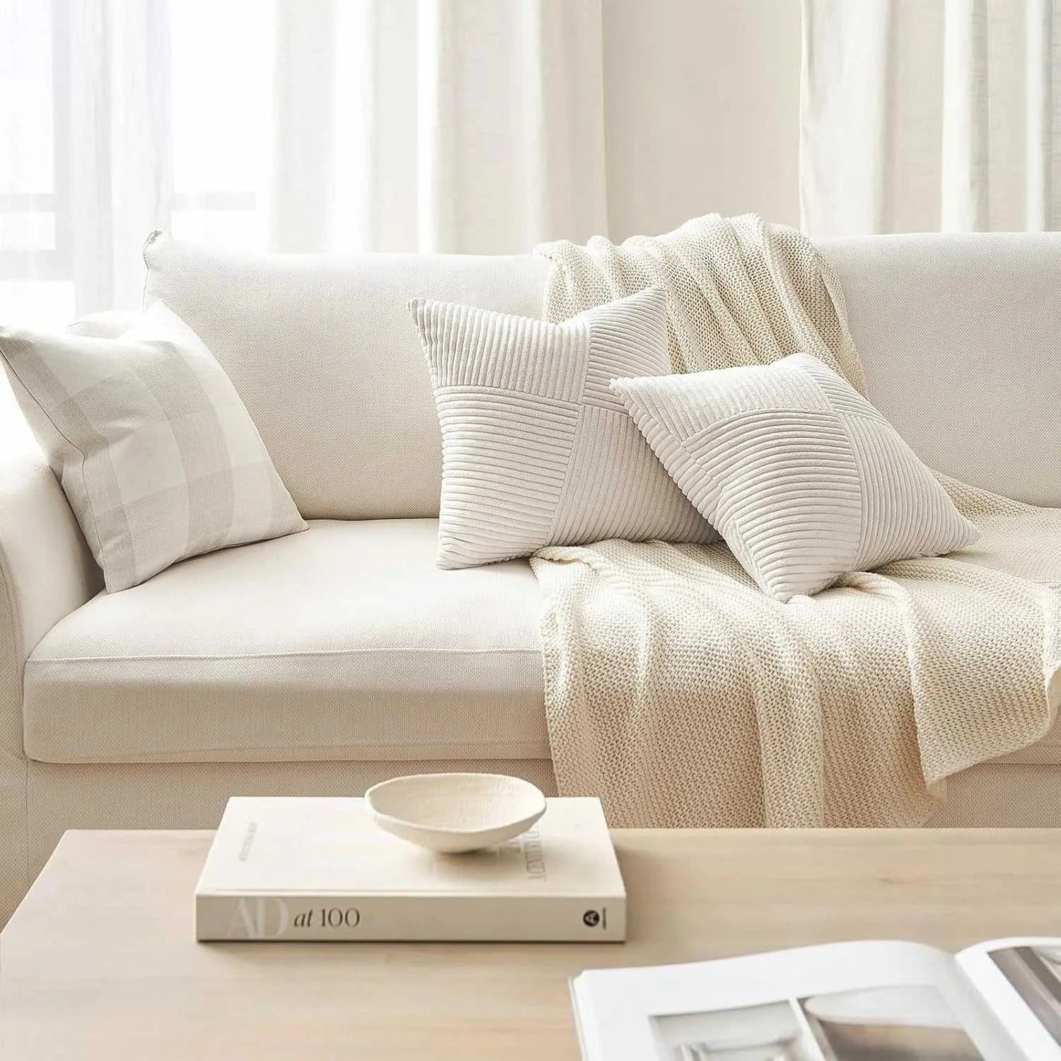 Noura Corduroy Splicing Throw Pillow Cover - Windmill Design Cushion 14:771#milk white;5:201298986 Cushion Covers