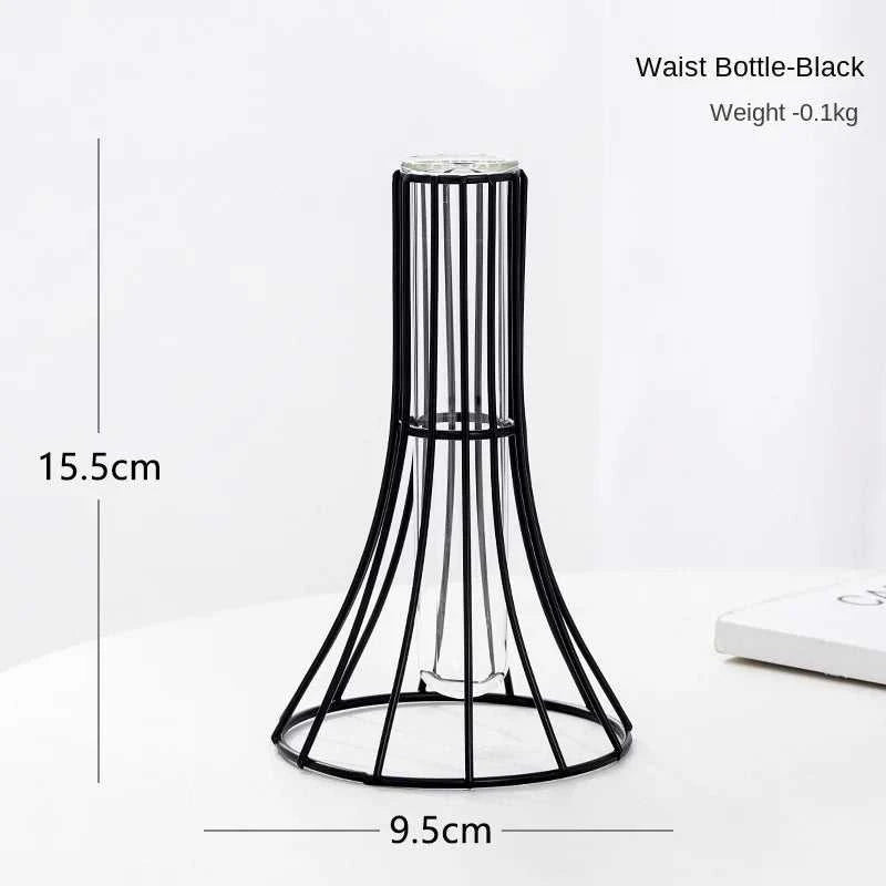 Ontto Iron Art Golden Vase with Glass Test Tube - Hollow Metal Flower Holder 14:200002130#Gold-Small Vases