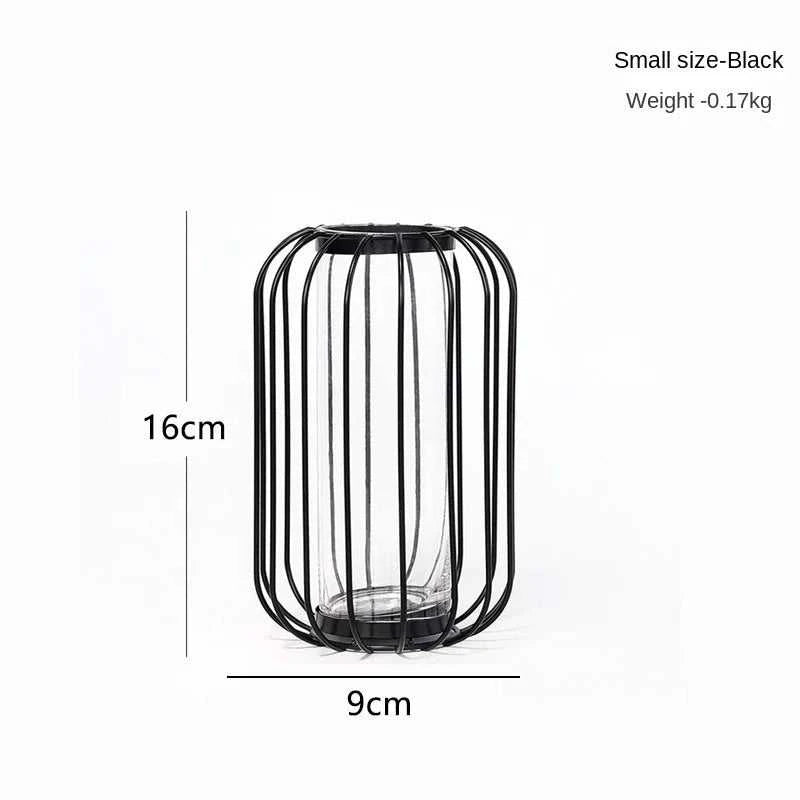 Ontto Iron Art Golden Vase with Glass Test Tube - Hollow Metal Flower Holder 14:200002130#Gold-Small Vases