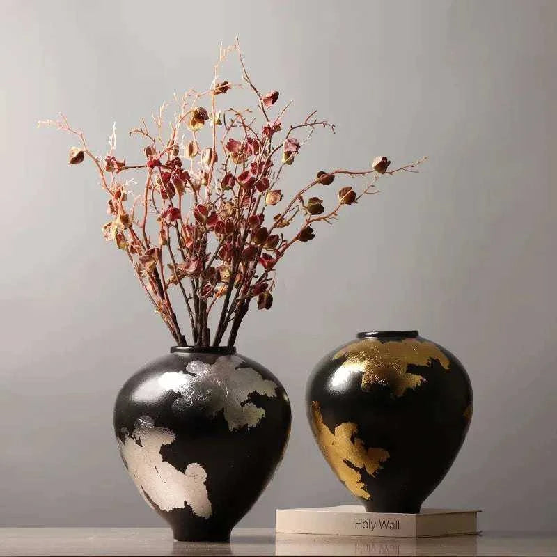 Oro Ceramic Vase - Silver & Gold Irregular Pattern Porcelain Flower Vase 14:200006152#silver Vases