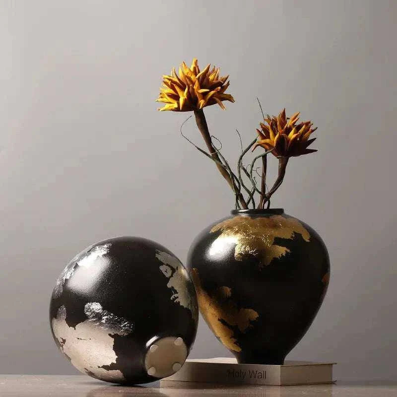 Oro Ceramic Vase - Silver & Gold Irregular Pattern Porcelain Flower Vase 14:200006152#silver Vases