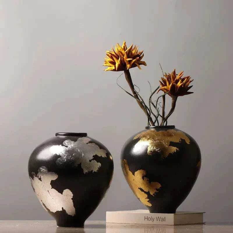 Oro Ceramic Vase - Silver & Gold Irregular Pattern Porcelain Flower Vase 14:200006152#silver Vases