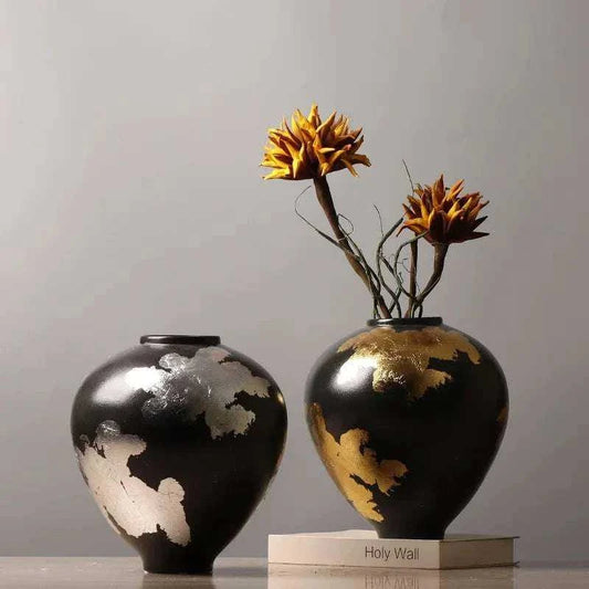 Oro Ceramic Vase - Silver & Gold Irregular Pattern Porcelain Flower Vase 14:200006152#silver Vases