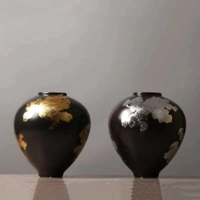 Oro Ceramic Vase - Silver & Gold Irregular Pattern Porcelain Flower Vase 14:200006152#silver Vases