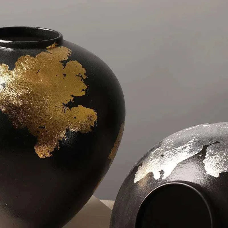 Oro Ceramic Vase - Silver & Gold Irregular Pattern Porcelain Flower Vase 14:200006152#silver Vases