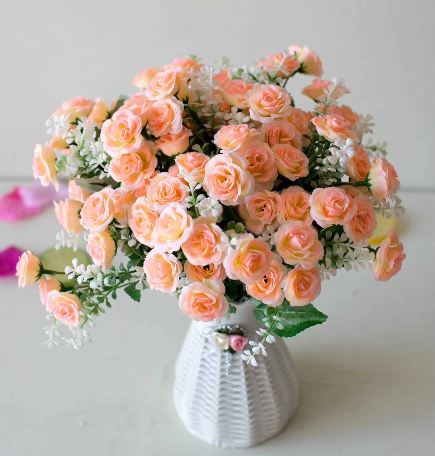 Vallie Artificial Mini Rose Bouquet - 15 Heads for Home, Office & Wedding Decor 14:202135822 L/Pink Artificial Flowers