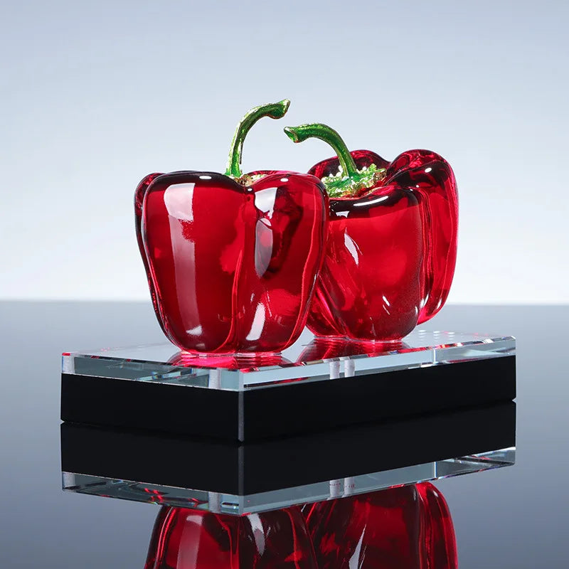 Glass chili pepper figurine with colored glaze showing 4.5cm size and scale