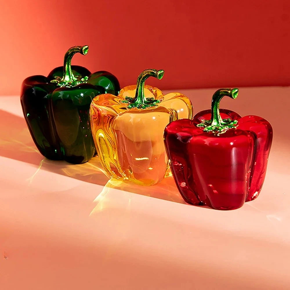 Handcrafted glass chili pepper ornament with vibrant red colored glaze finish