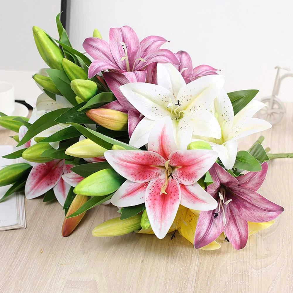 Arcadia Artificial Lily Flowers - Realistic 3D Stems for Home & Wedding Decor 14:496#58 -Purple Artificial Flowers